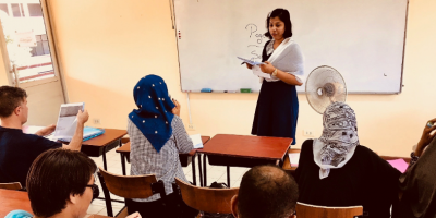 Refugees attend English classes