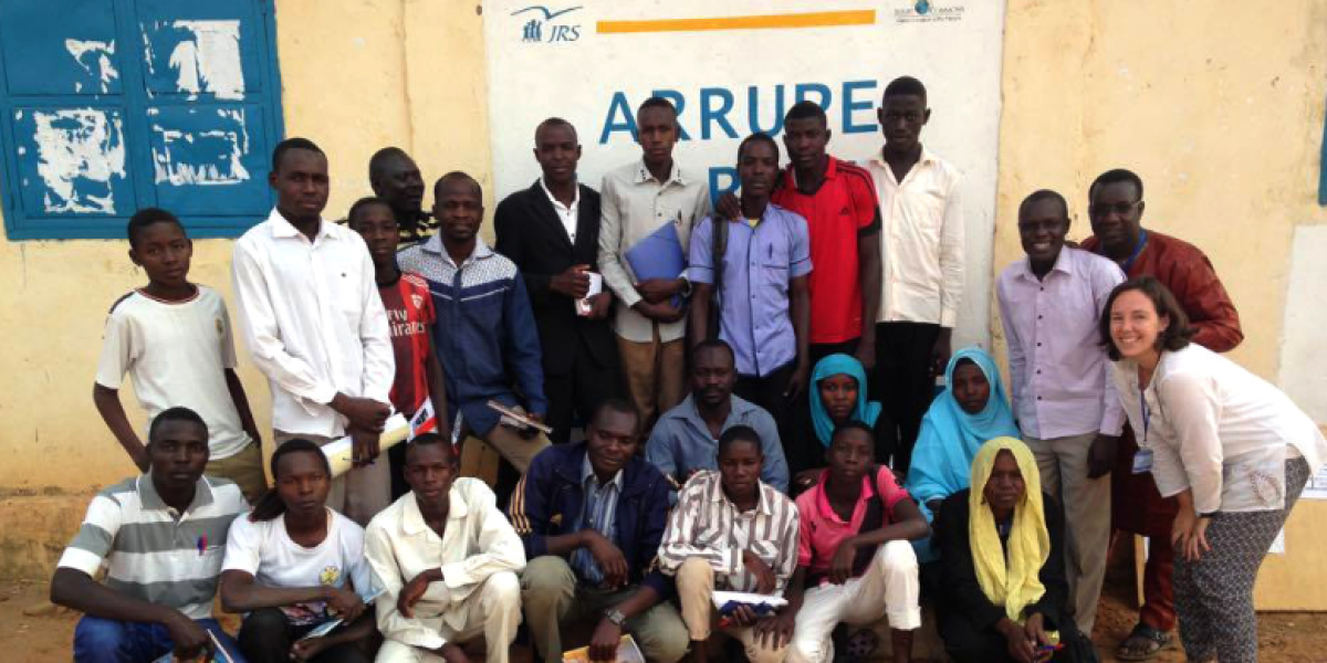 Joana Gomes, the Project Director for JRS in Goz Beida, with a group of students in Djabal camp.