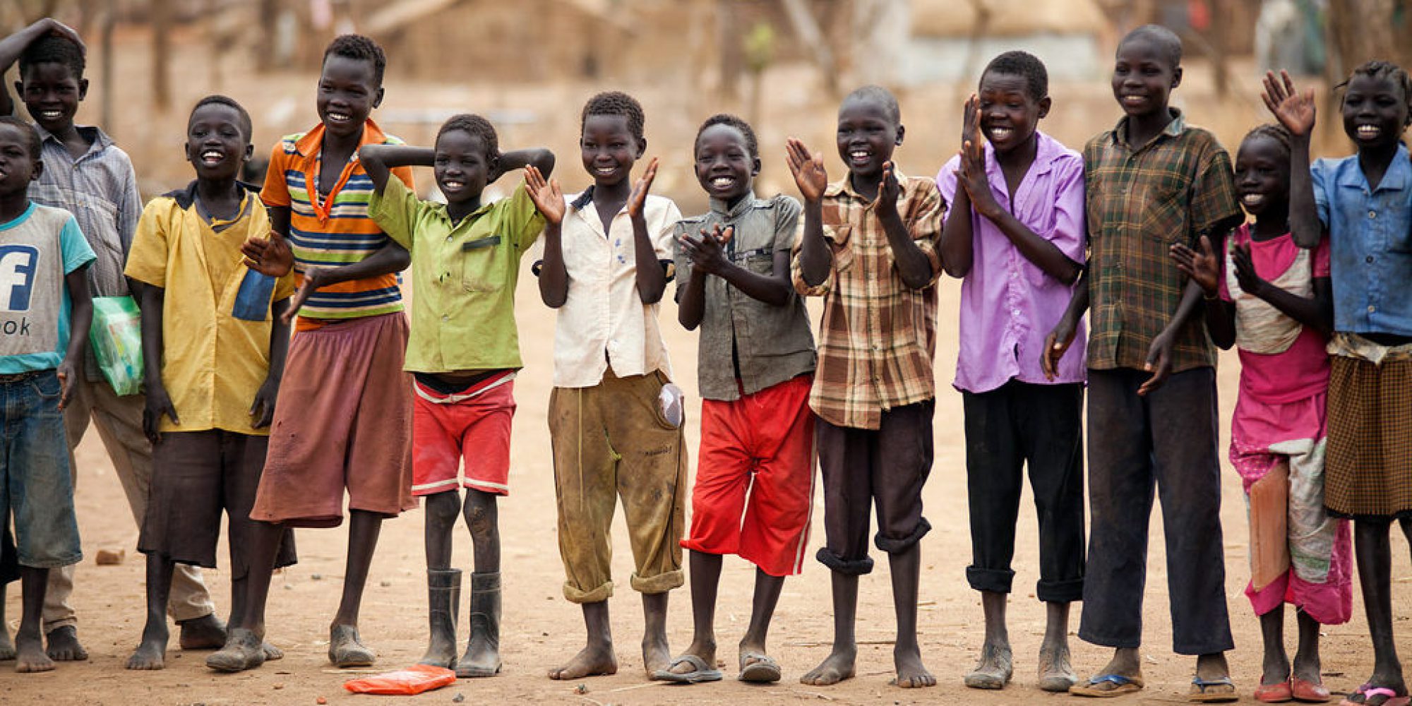 Children assemble before going to class at the Offra school, in Maban, South Sudan.