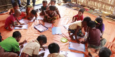 Rohingya children engaged in learning activities at one of the JRS Child Friendly Spaces (CFS) in Cox’s Bazar.