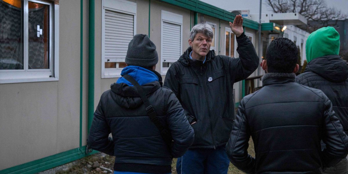 JRS Switzerland Director Fr Christoph Albrecht SJ addresses a group (Jesuit Refugee Service)