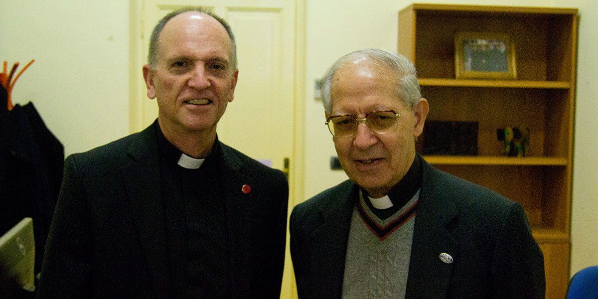 Fr Adolfo Nicolás SJ, former Superior General, with Fr Thomas H. Smolich SJ, JRS International Director, in Rome in 2015.