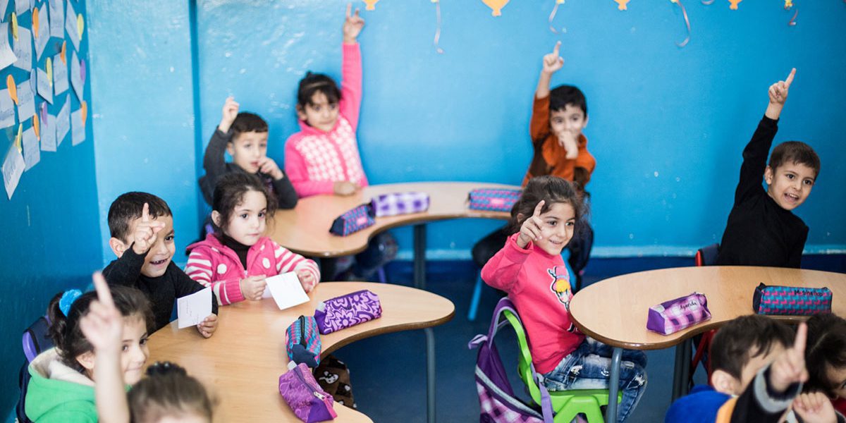 Children attend a JRS class at the Frans Van Der Lugt Centre, Lebanon.