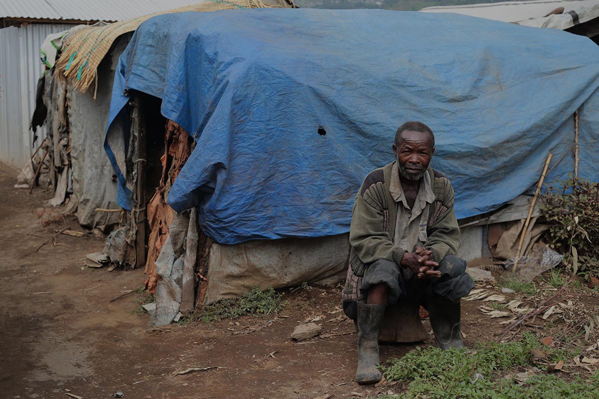 An internally displaced man in a settlement in Masisi, DRC
