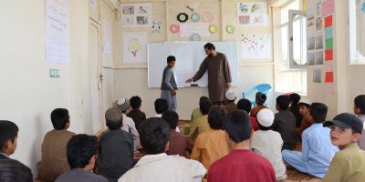 Children attending classes in a camp for IDPs in Kabul. JRS offers learning programmes to displaced children living in camps in Kabul with the aim of enabling them to enrol in formal schools.